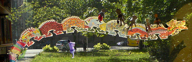 Der Drache der 4c fliegt in der Bona-Peiser-Bibliothek