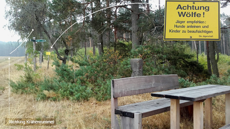 Wegscheide mit Warnschild